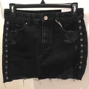 Zara Black Denim Grommet Skirt